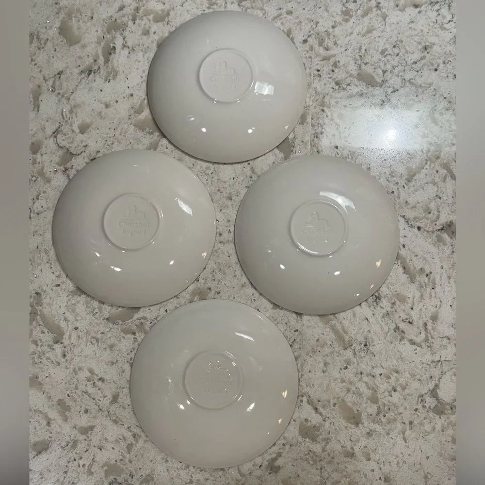 VINTAGE LATE 1900’s~SET OF 4~BLUE WILLOW SAUCERS~CHURCHILL*ENGLAND~PORCELAIN~G23